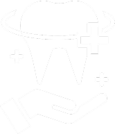 Tooth with cross above open hand symbol.