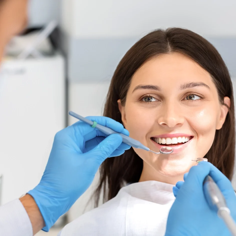 Woman smiling during dental checkup